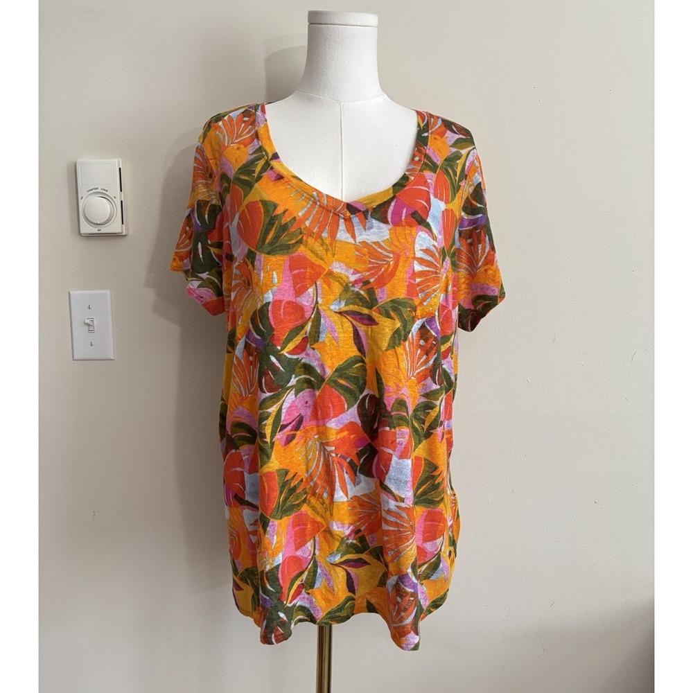 Tropical Floral 100% Linen Top Plus Size 1X C&C California Resort Wear Vacation